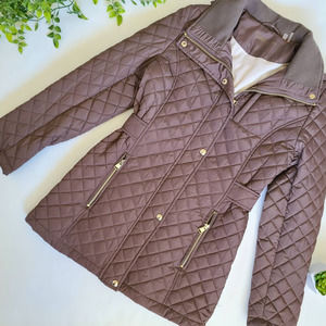 Calvin Klein Hooded Diamond Quilted Tan Brown Long Puffer Jacket Size Small